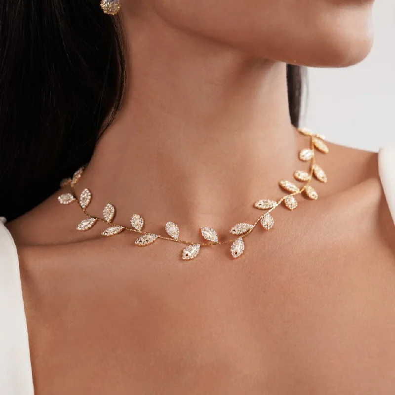 Women’s chic necklaces-Gold Plated Crystal Vine Necklace