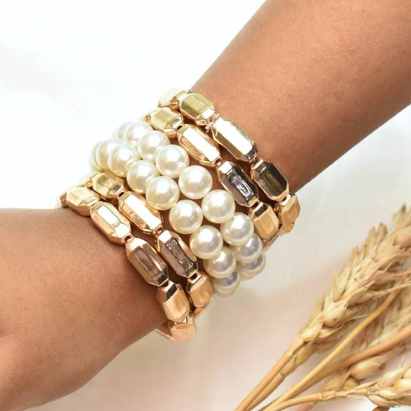 Women’s bridal bracelets-TFC Pearly Combo Gold Plated Stacked Bracelet ( set of 6)