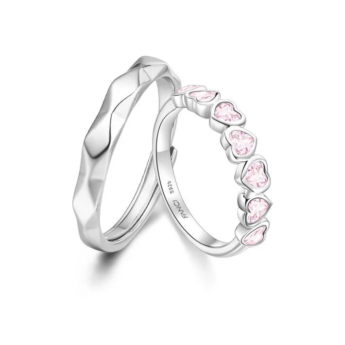 Women’s promise rings-FANCIME “Heart Romance” Adjustable Sterling Silver Matching Rings