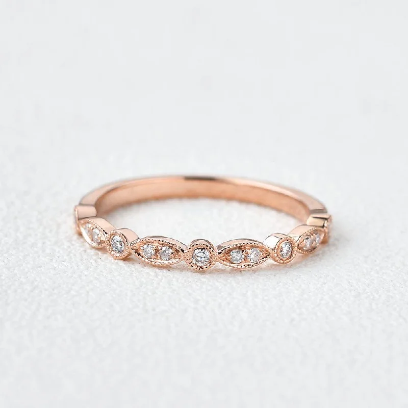 Women’s colorful gemstone rings-Moissanite Milgrain Dainty White/Rose Gold Ring