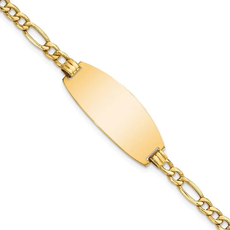 Women’s gemstone stretch bracelets-14k Yellow Gold 11.5mm Semi-solid Oval Figaro ID Bracelet, 7"