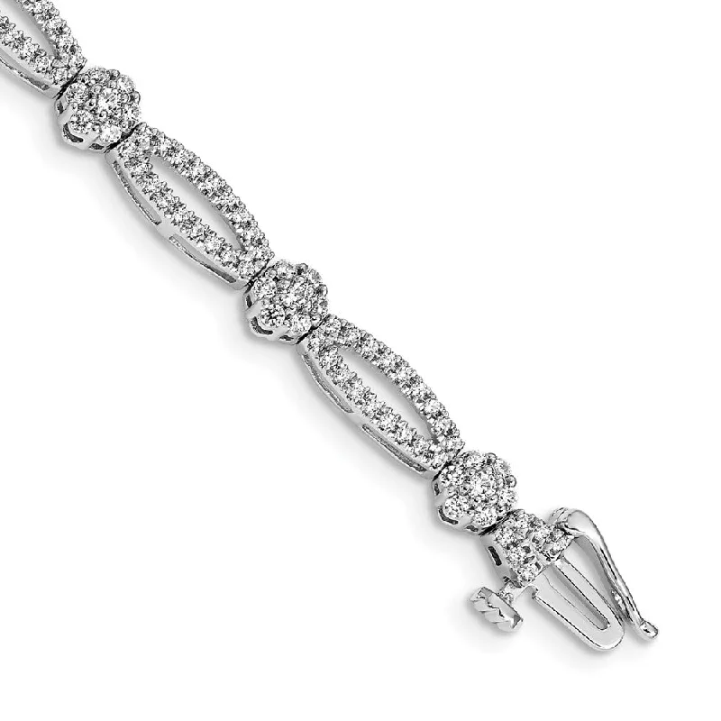 Women’s delicate bracelets-14k White Gold Diamond Flower Link Bracelet-WBC-BM4626-200-WA