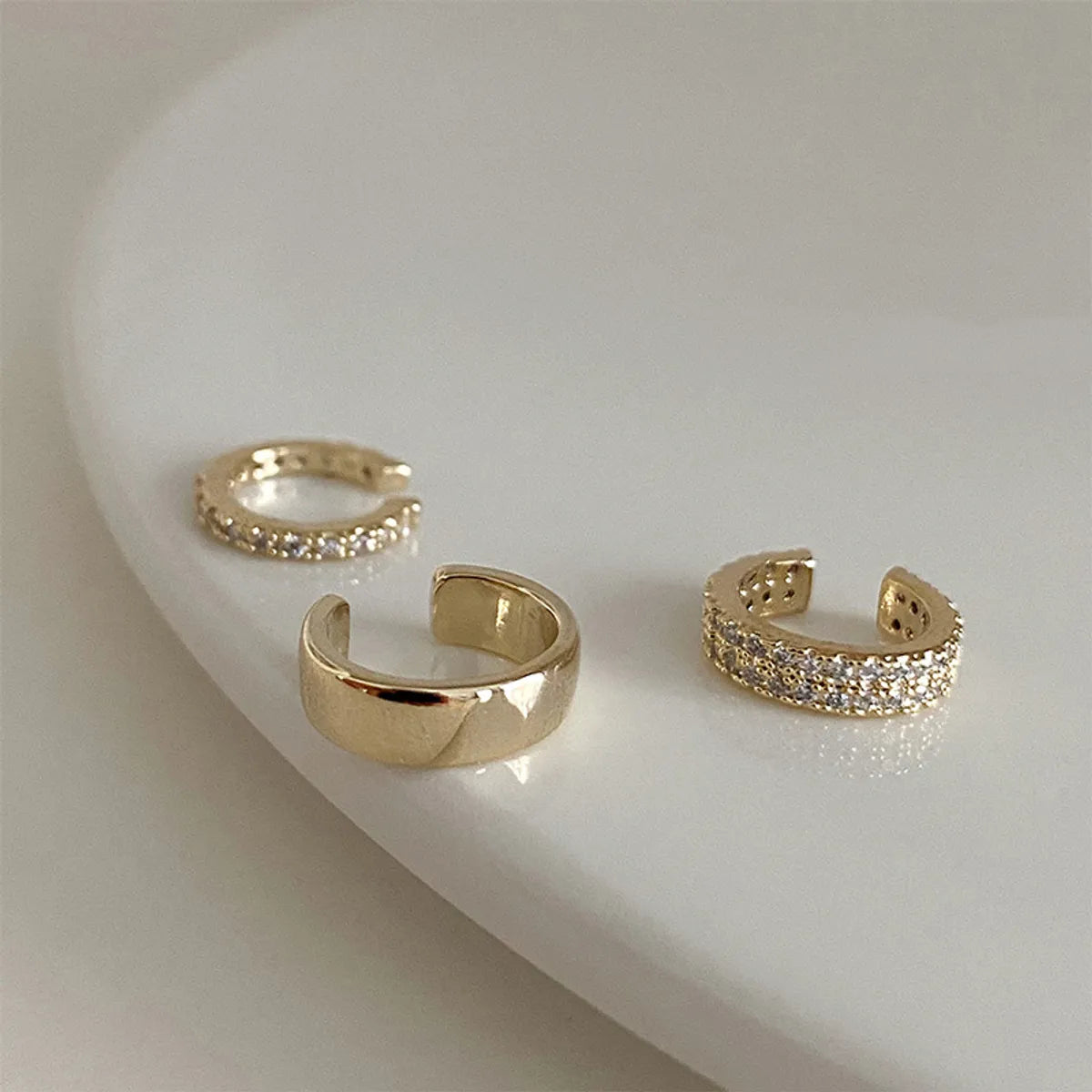 Women’s wedding set rings-1 Set Simple Style C Shape Plating Inlay Copper Rhinestones Ear Clips