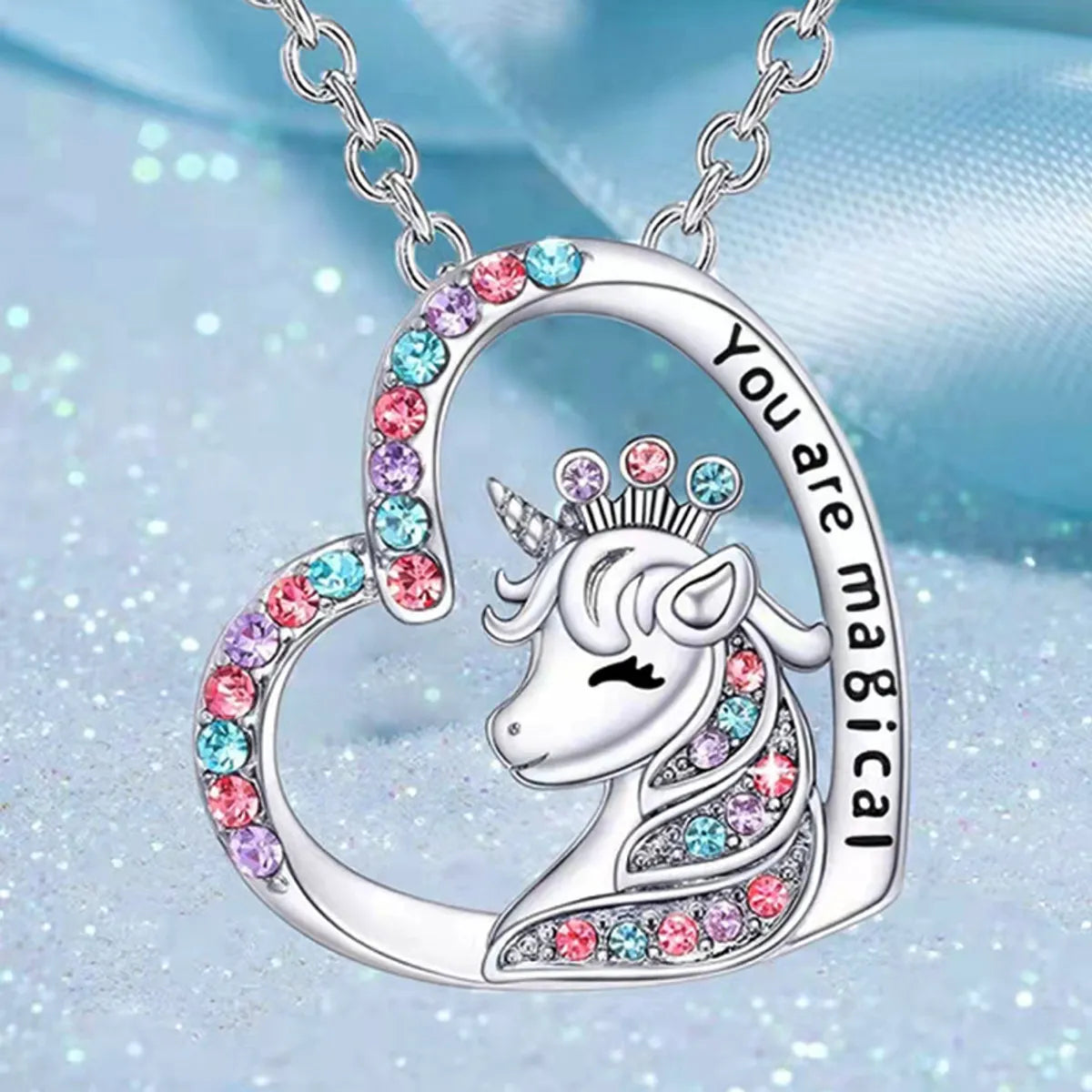 Women’s gemstone necklaces-Fashion Unicorn Alloy Hollow Out Inlay Rhinestones Women's Pendant Necklace 1 Piece