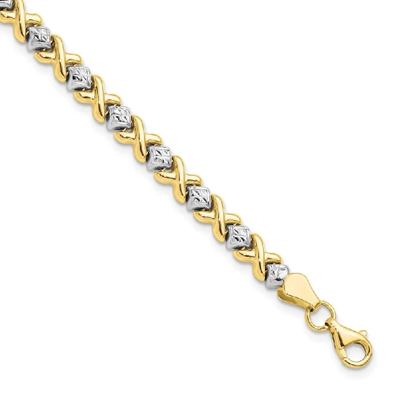 Women’s bridal bracelets-10k Yellow Gold with Rhodium Diamond-Cut Bracelet, 7"