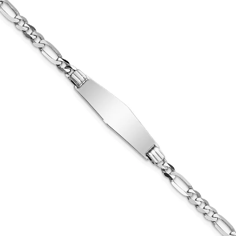 Women’s diamond bracelets-14k WG Soft Diamond Shape Figaro Link ID Bracelet-WBC-FG100IDCW-7