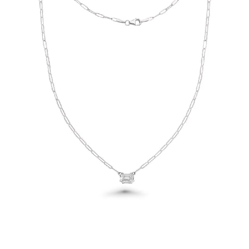 Women’s elegant pendant necklaces-Illusion Rectangular Shape Emerald Cut Diamond Paperclip Necklace (0.50 ct.) in 14k Gold