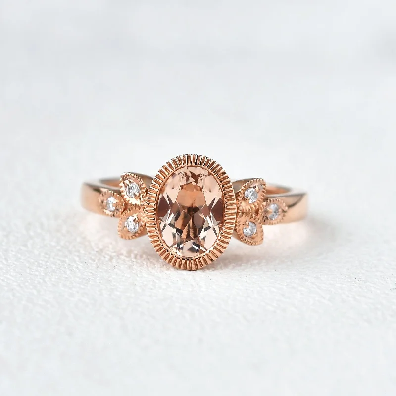 Women’s custom wedding rings-Morganite & Moissanite Rose Gold Ring