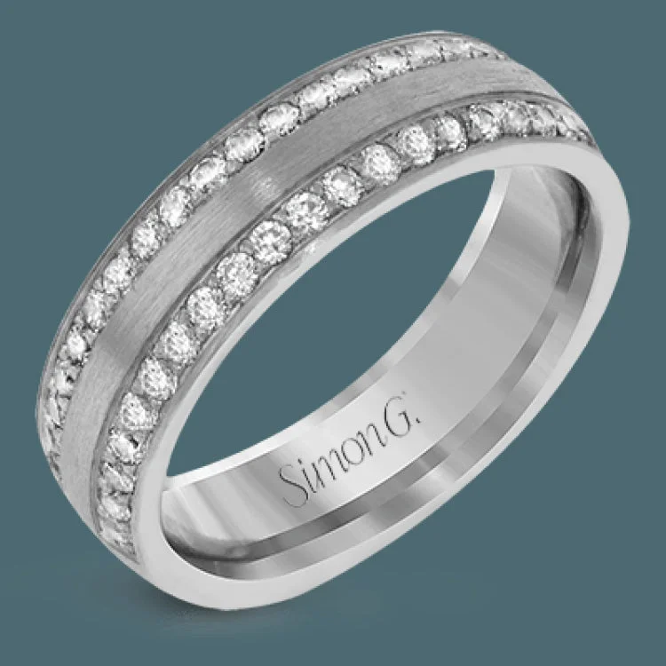 Women’s princess diamond engagement rings-This two-tone 14k wedding band is a stunner with two rows of .50 ctw of white diamond set in rose gold along the outside, and 14k white gold on the interior.