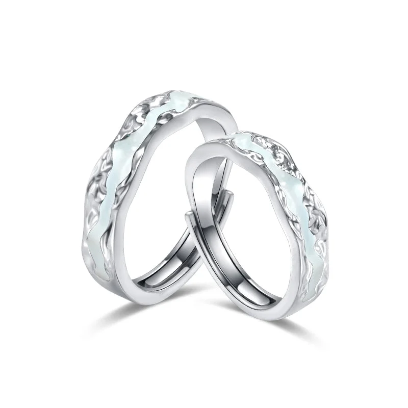 Women’s fashion rings-FANCIME "Light Year" Luminous Adjustable Matching Sterling Silver Rings