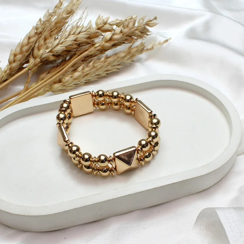 Women’s retro bracelets-TFC 3D Square Bold Bead Gold Plated Adjustable Bracelet