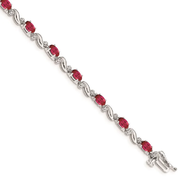 Women’s bangle bracelets-14k White Gold Diamond and Ruby Bracelet-WBC-BM4487-RU-010-WA