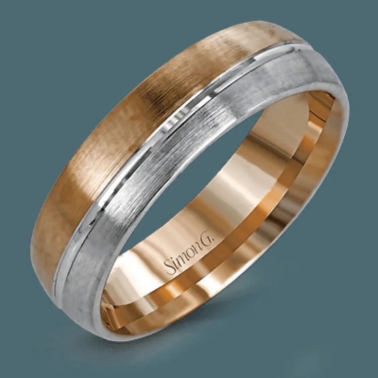 Women’s round cut engagement rings-Boasting a modern two-tone design, this men's wedding band features elegant columns of brushed white and yellow separated by a sleek ribbon of smooth white gold.