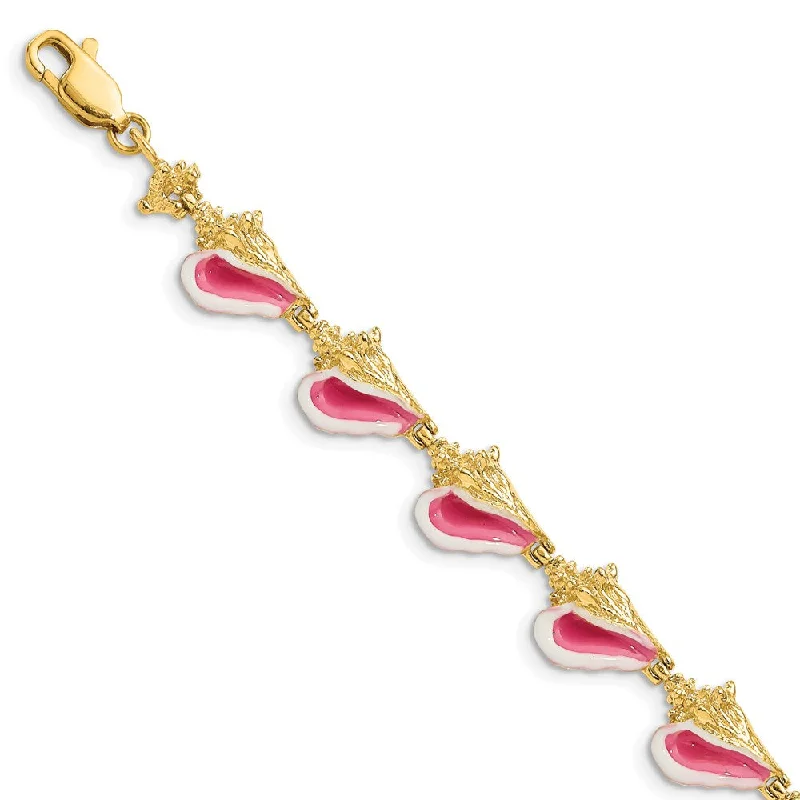 Women’s adjustable bracelets-14K w/ Enamel 3-D Conch Shell Bracelet-WBC-FB1560-7.25