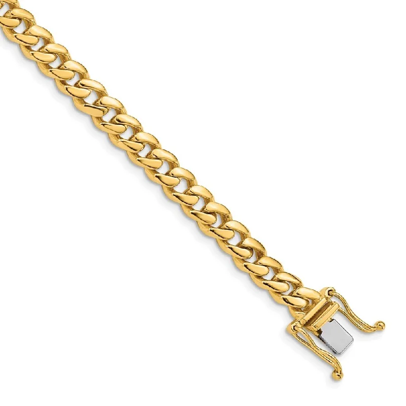 Women’s gold chain bracelets-14k Yellow Gold 5.7mm Hand-polished Miami Cuban Chain Bracelet, 8"