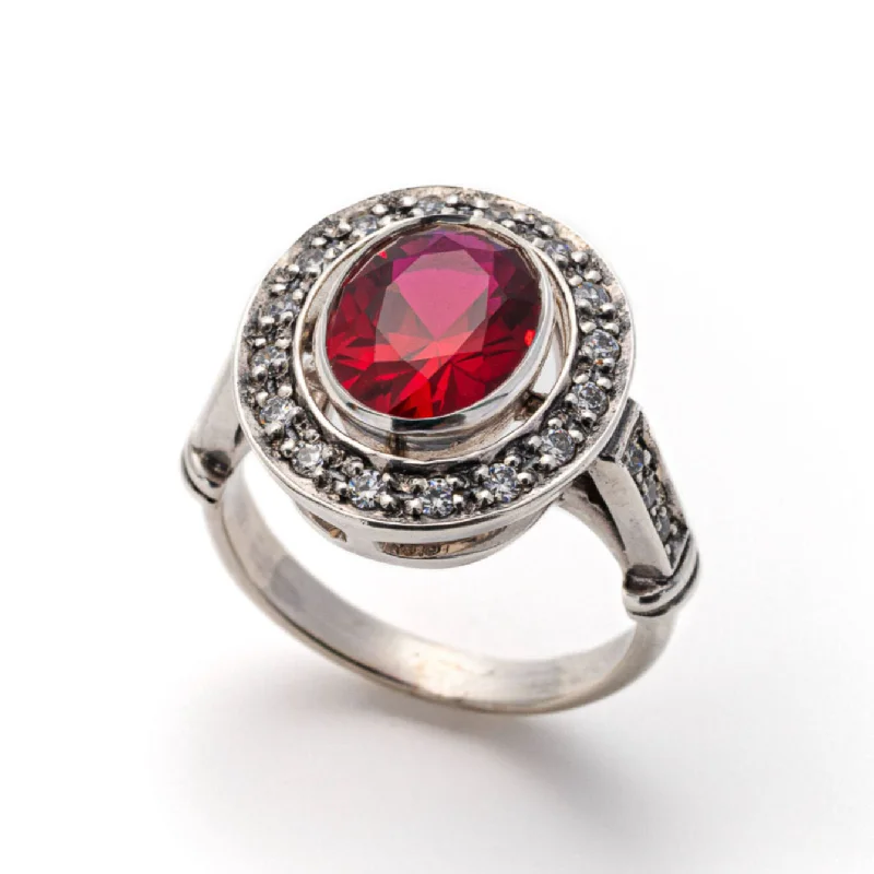 Women’s platinum engagement rings-Red Ruby Ring - Victorian Engagement Ring - Antique Princess Ring