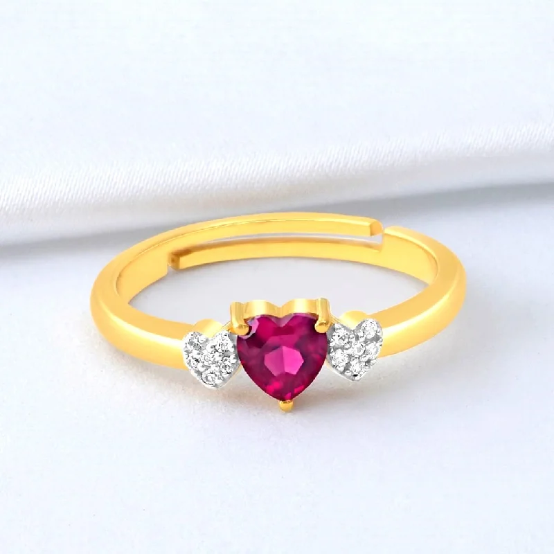 Women’s anniversary gemstone rings-Pink Heart Gold Plated 925 Sterling Silver Ring