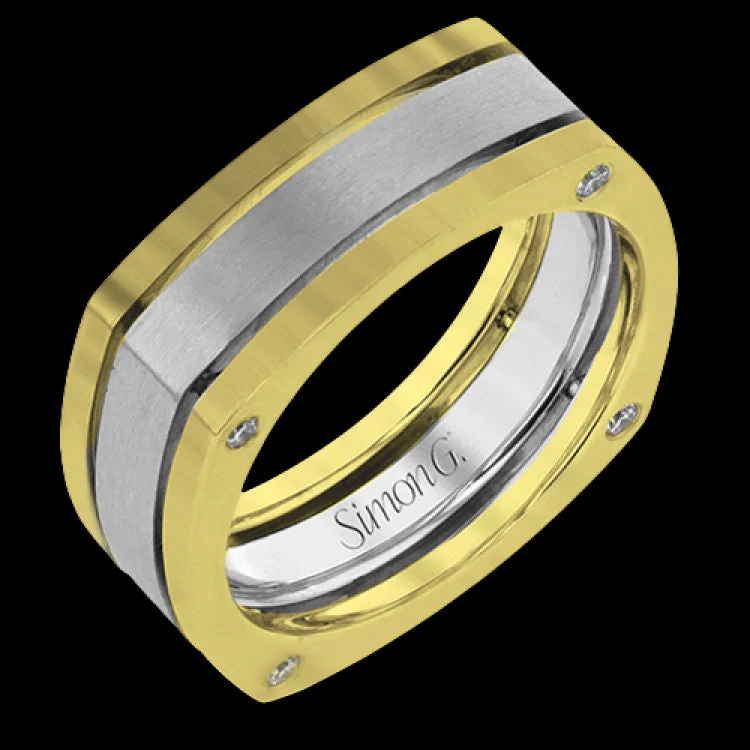 Women’s affordable engagement rings-A center band of 14k white gold is surrounded by 14k yellow gold edging in this modern style of men's wedding band.