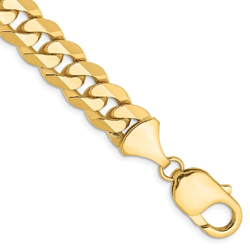 Women’s birthstone bracelets-14k Yellow Gold 9.5mm Flat Beveled Curb Chain Bracelet, 8"