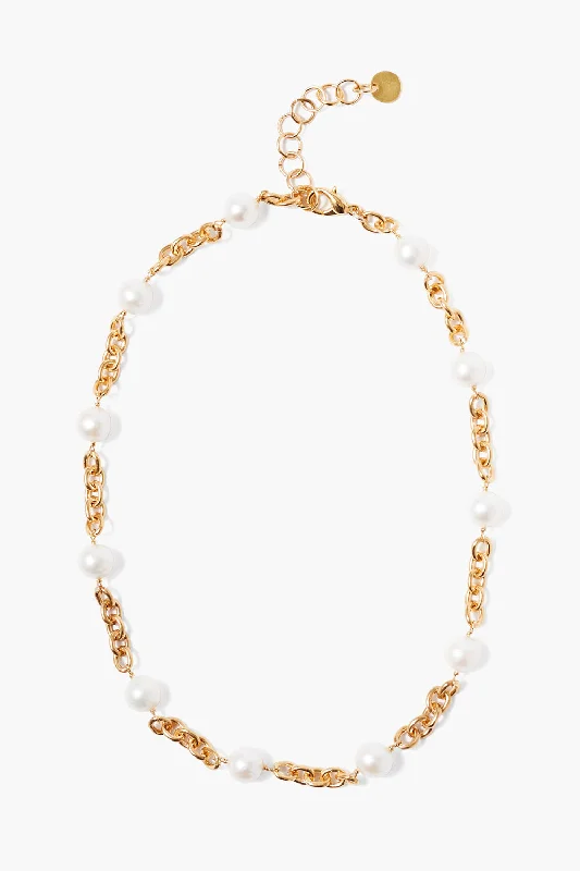 Women’s modern necklaces-Nautica Chain Necklace White Pearl