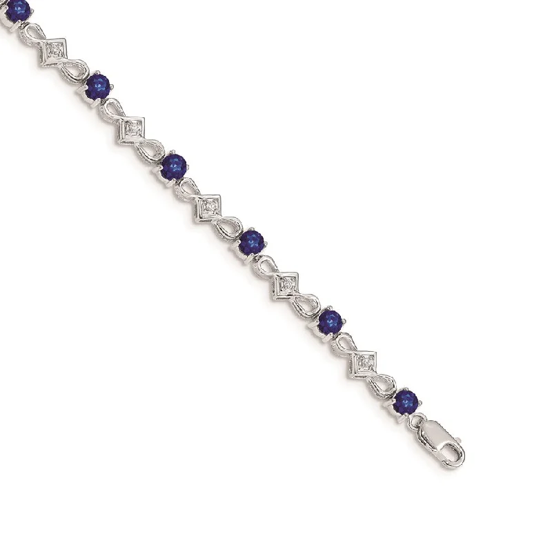 Women’s sterling silver bracelets-14k White Gold Diamond and Sapphire Bracelet-WBC-BM4486-SA-010-WA