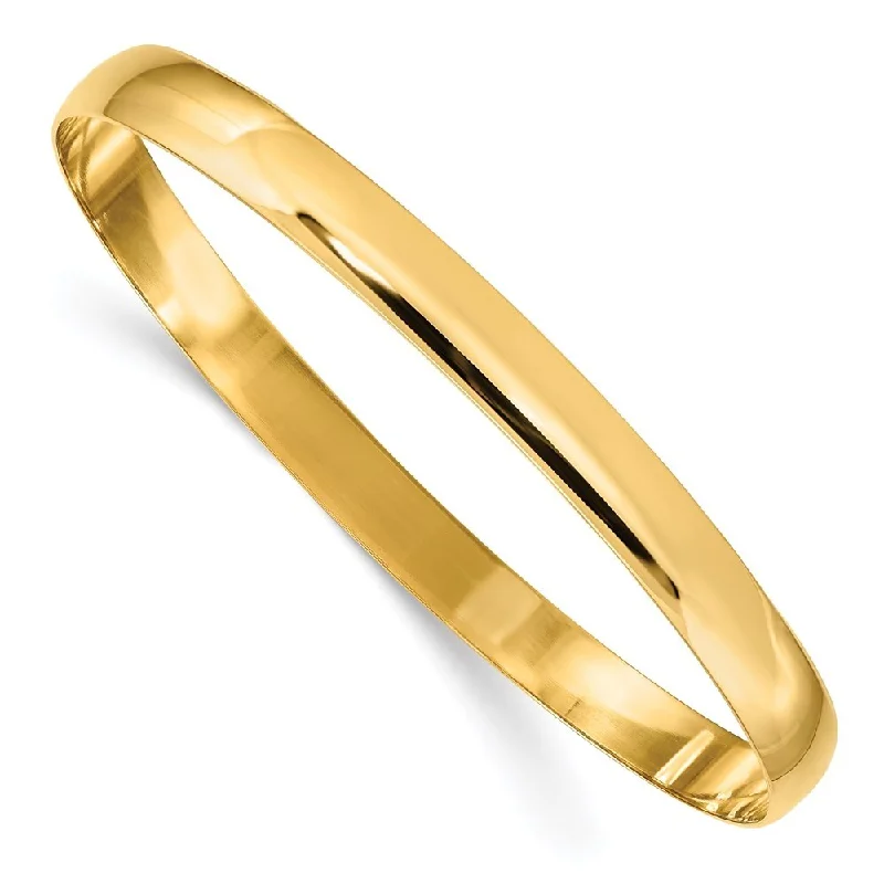 Women’s open bangle bracelets-14k Yellow Gold 6mm Solid Half-Round Slip-On Bangle Bracelet, 7.75"