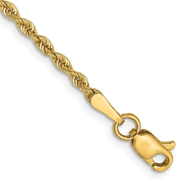 Women’s unique bracelets-14k Yellow Gold 2mm Solid Regular Rope Chain Bracelet, 7"