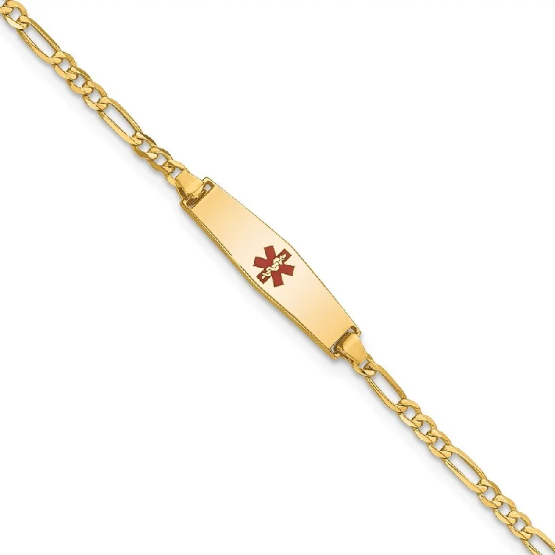 Women’s diamond tennis bracelets-14k Yellow Gold 6mm Medical Soft Diamond Shape Red Enamel Figaro ID Bracelet, 6"