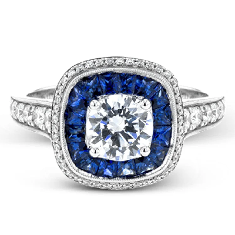 Women’s champagne diamond engagement rings-Specially shaped sapphires formed a halo around the center stone in this remarkable engagement ring, accented by .42 ctw of white diamonds as well.