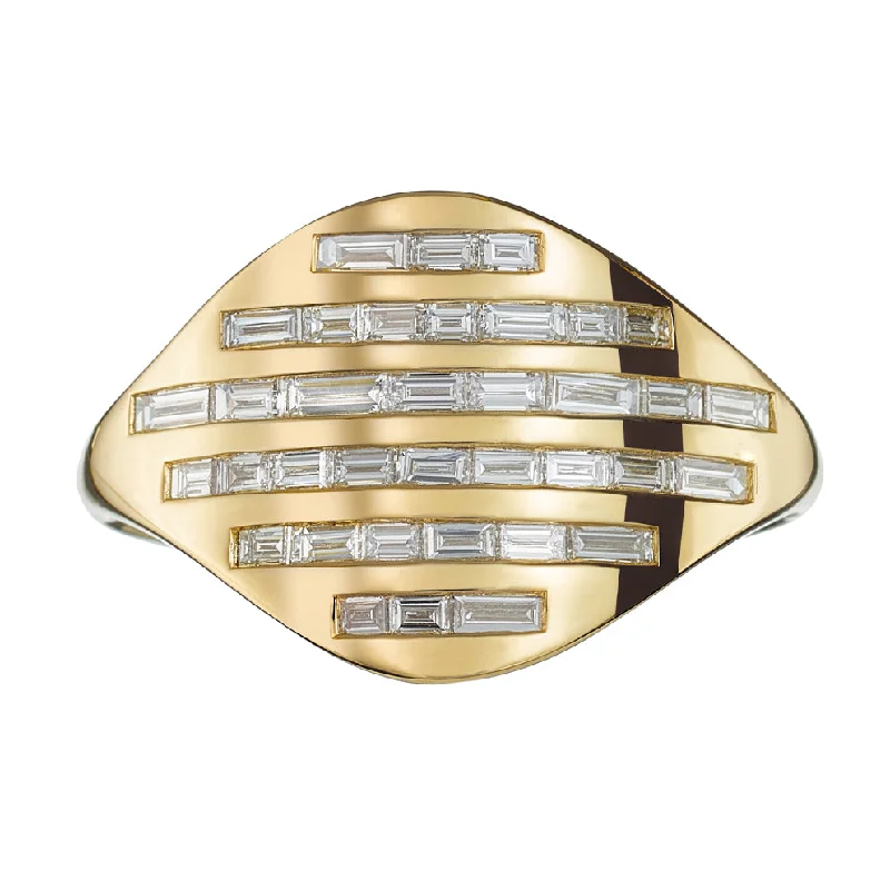 Women’s emerald cut rings-Golden Radio Ring with Baguette Diamond Pave