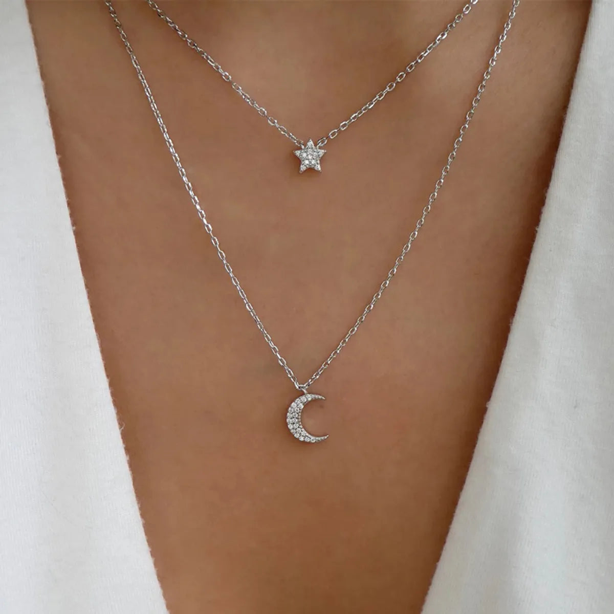 Women’s gold-plated necklaces-New Fashion Five-pointed Star Moon Pendant Multi-layer Sweater Chain Necklace Women