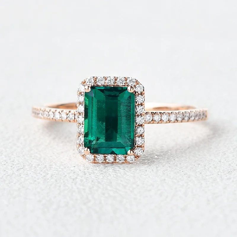 Women’s vintage rings-Emerald & Moissanite Rose Gold Ring