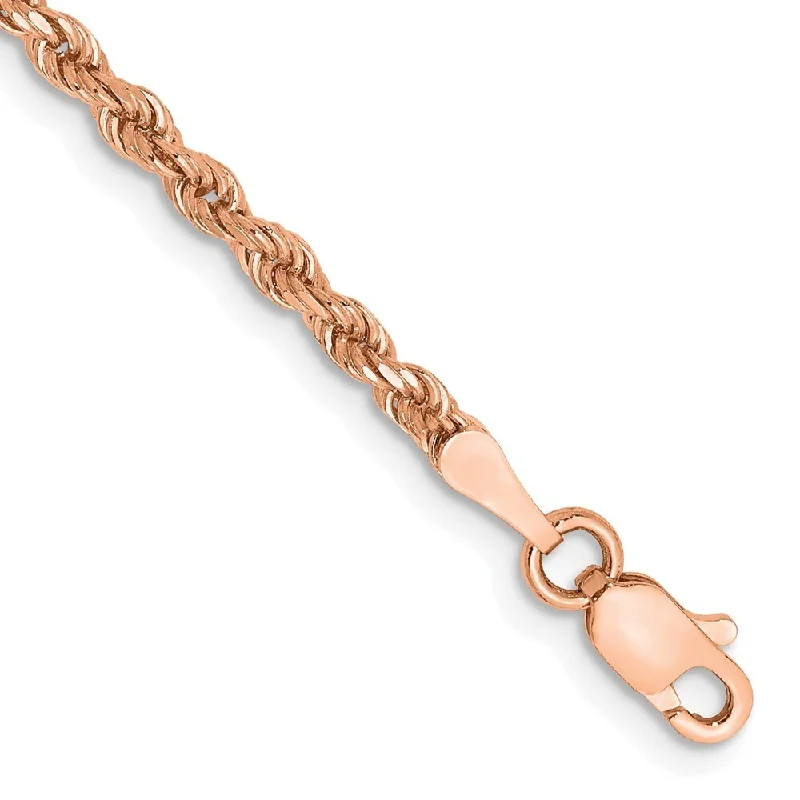 Women’s geometric bracelets-14k Rose Gold 2.25mm Diamond-Cut Rope with Lobster Clasp Chain Bracelet, 7"