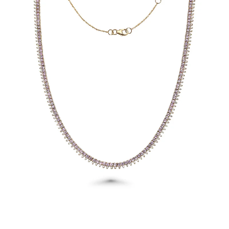 Women’s layered pendant necklaces-Pink Sapphire & Diamond Halfway Tennis Choker Necklace (6.60 ct.) in 14K Gold