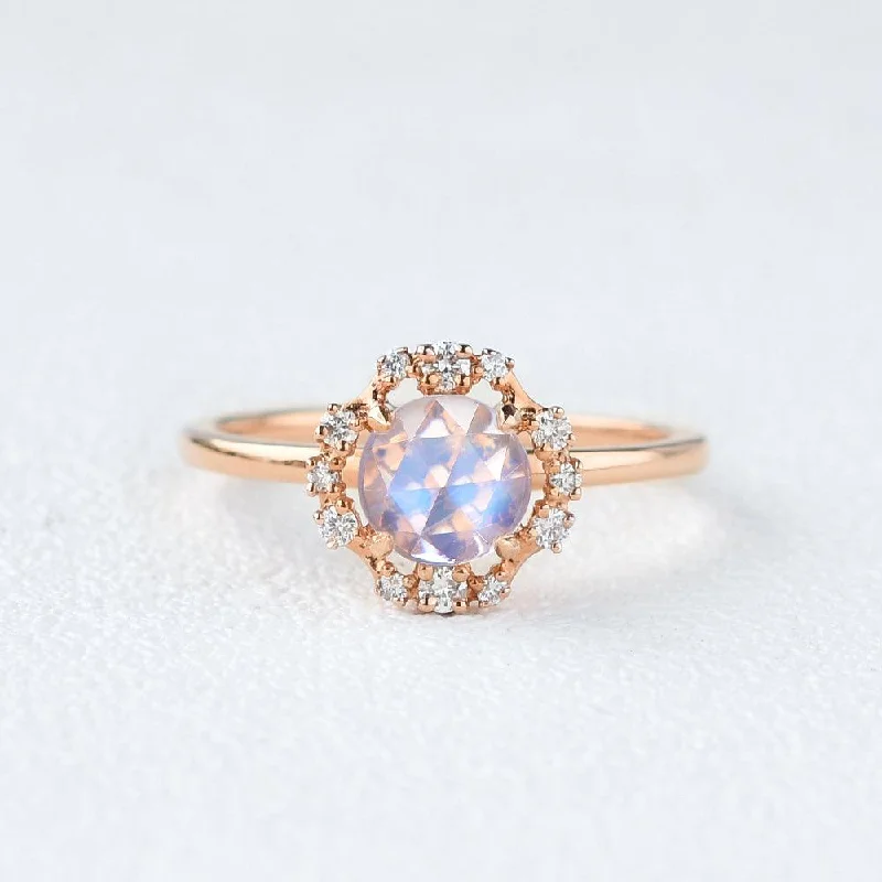 Women’s sleek modern rings-Moonstone & Moissanite Rose Gold Ring