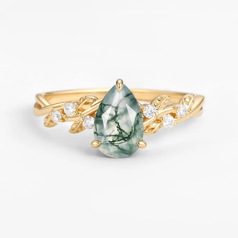 Women’s diamond rings-Pear Cut Infinity Nature Inspired Moss Agate Ring