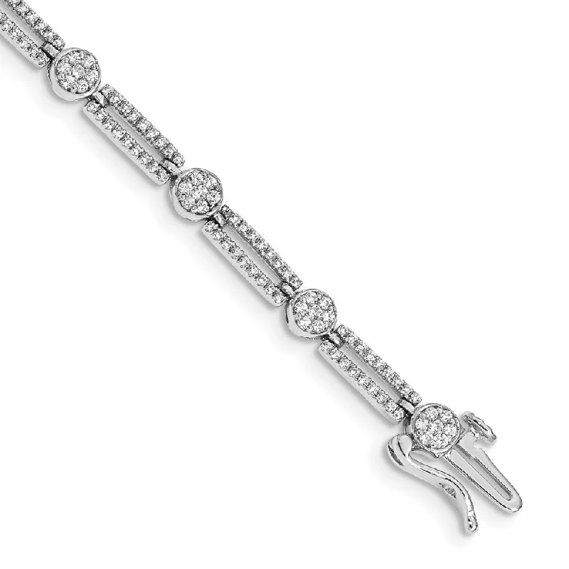 Women’s retro bracelets-14k White Gold Diamond Circle and Rectangle Link Bracelet-WBC-BM4625-125-WA