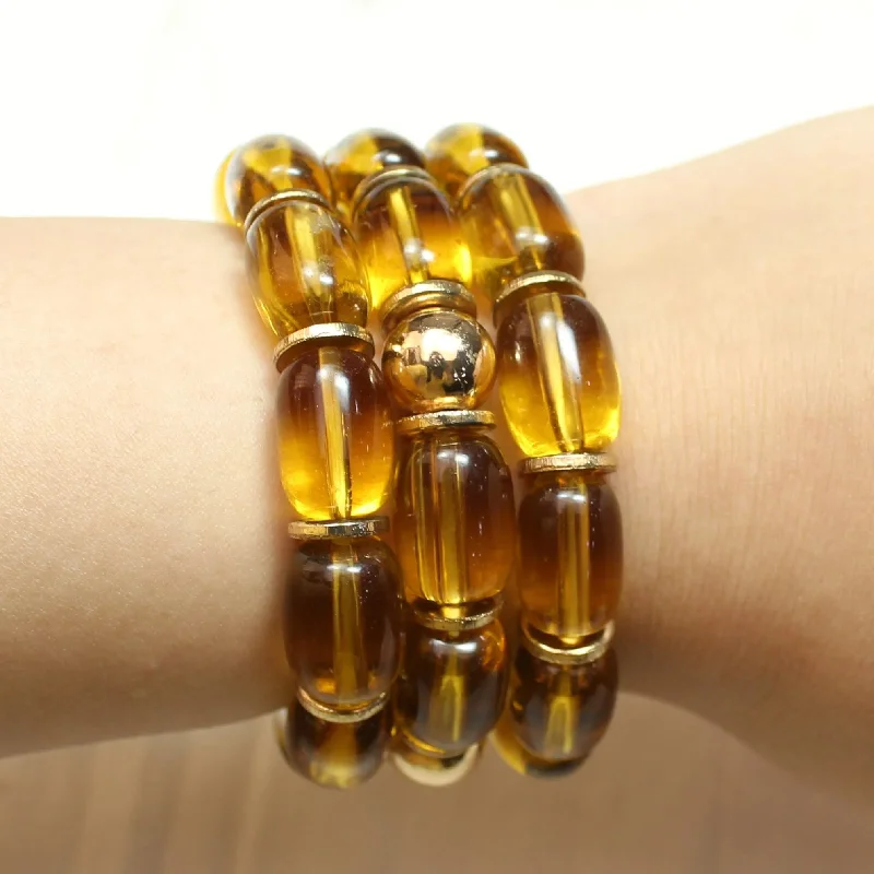 Women’s chain bracelets-TFC Yellow Glass Bead Stacked Bracelet (Set of 3)