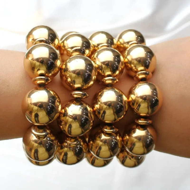 Women’s silver bracelets-TFC Bold Bead Gold Plated Bracelet Stack(Set of 4)