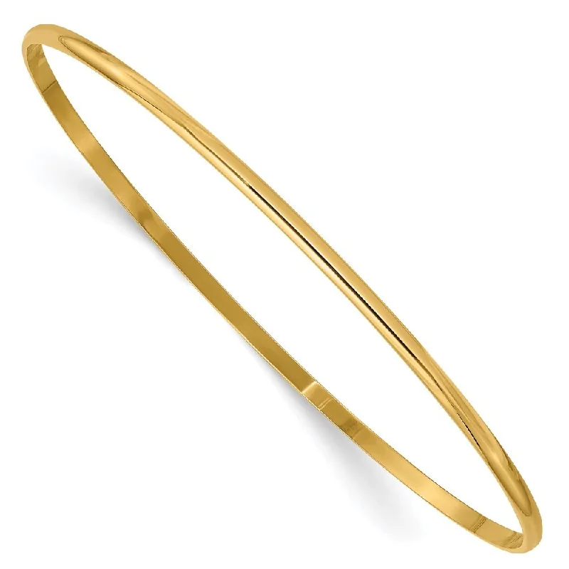 Women’s precious metal bracelets-14k Yellow Gold 2mm Solid Half-Round Slip-On Bangle Bracelet