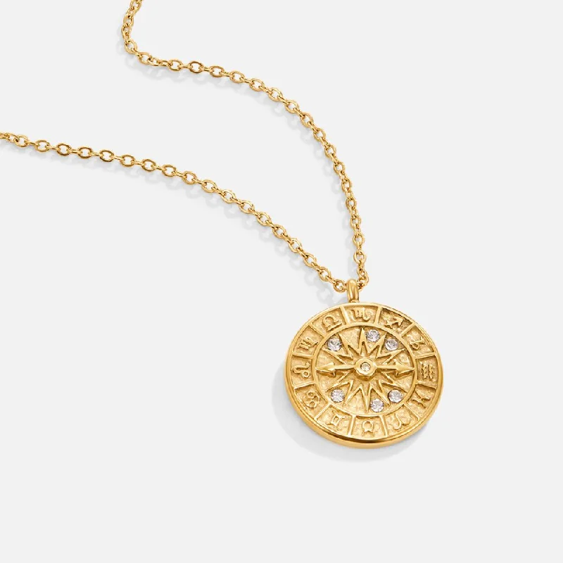 Women’s delicate gold necklaces-Zodiac Coin Gold Necklace