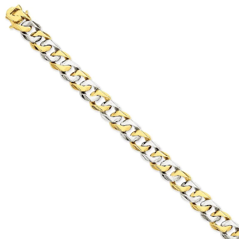 Women’s gemstone stretch bracelets-14K Two-tone 11.2mm Hand-polished Fancy Link Bracelet-WBC-LK520-9