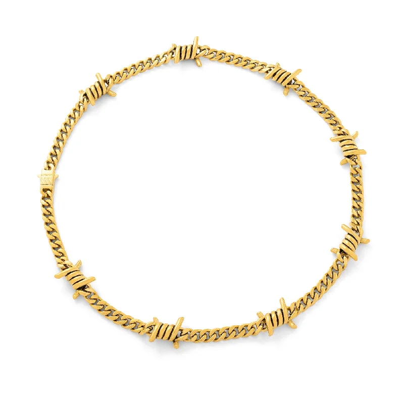 Women’s pearl necklaces-6mm Barbed Wire Cuban Chain (Gold)