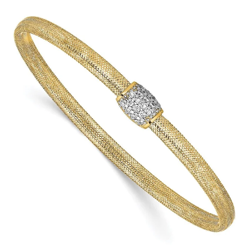 Women’s beaded bangles-14k Yellow Gold 4mm Cubic Zirconia Stretch Bangle Bracelet