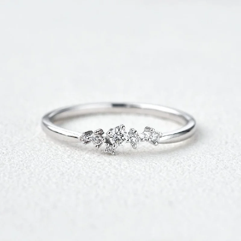 Women’s eternity rings-Unique Floral Snowflake Band White Gold Ring