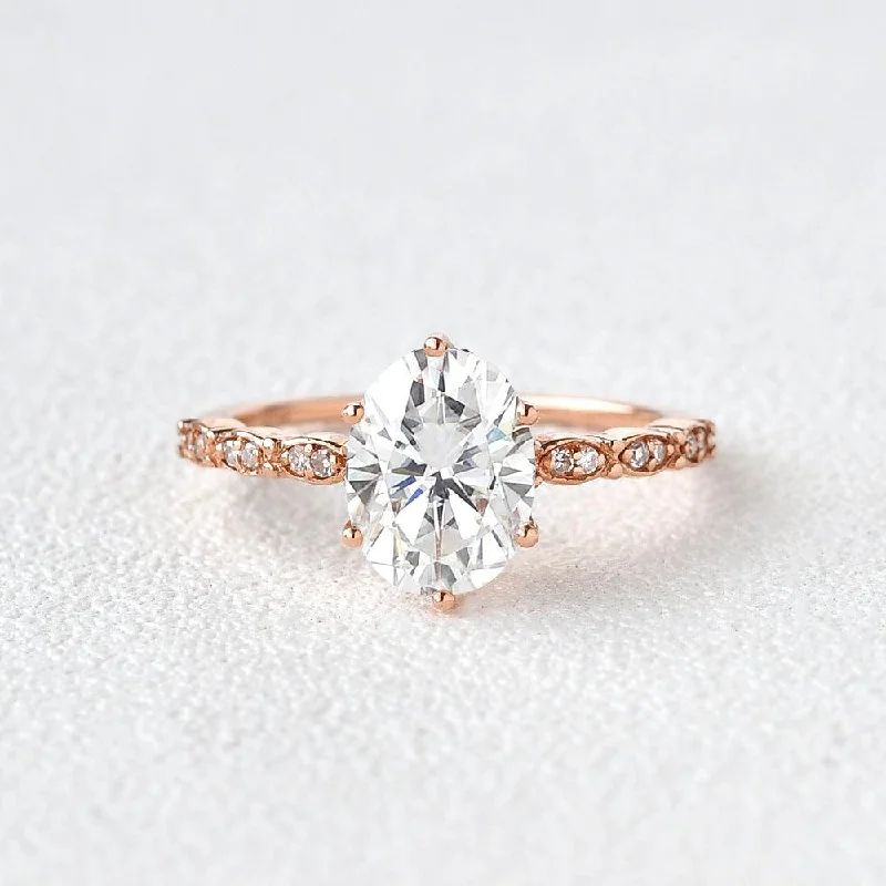 Women’s engagement rings-1.5ct Oval Cut Moissanite Rose Gold Ring