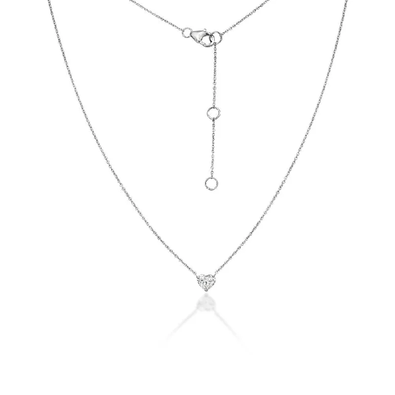 Women’s wide band necklaces-Solitaire Heart Shape Diamond Necklace (0.30 ct.) 3-Prongs in 14K Gold