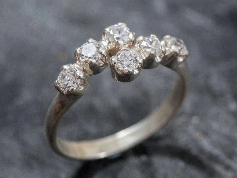 Women’s gold engagement rings-Sparkly Diamond Ring - Brilliant Bypass Ring - Clear Vintage Ring