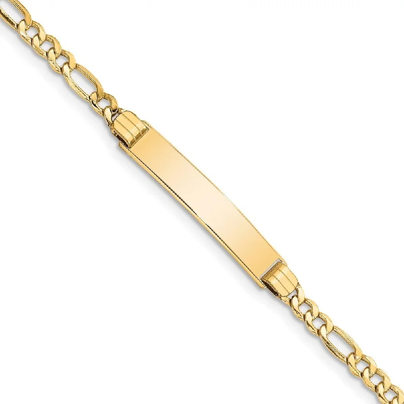 Women’s vintage bangles-14k Yellow Gold 5.5mm Semi-solid Polished Figaro Link ID Bracelet, 7"