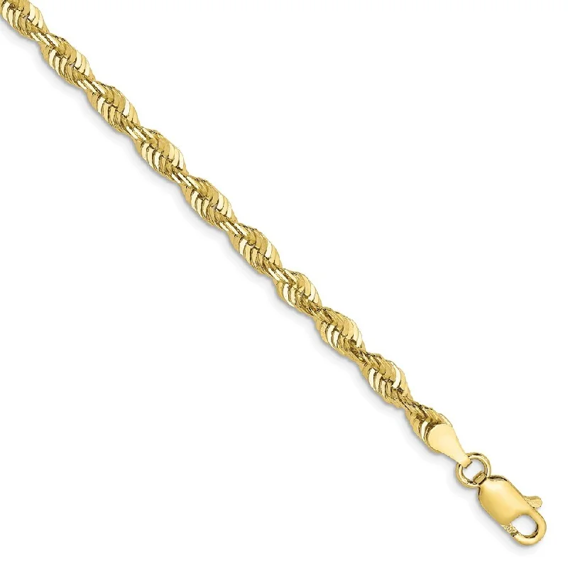 Women’s gold-plated bracelets-Leslie's 10k Yellow Gold 3.5mm Diamond-Cut Lightweight Rope Chain Bracelet, 8"